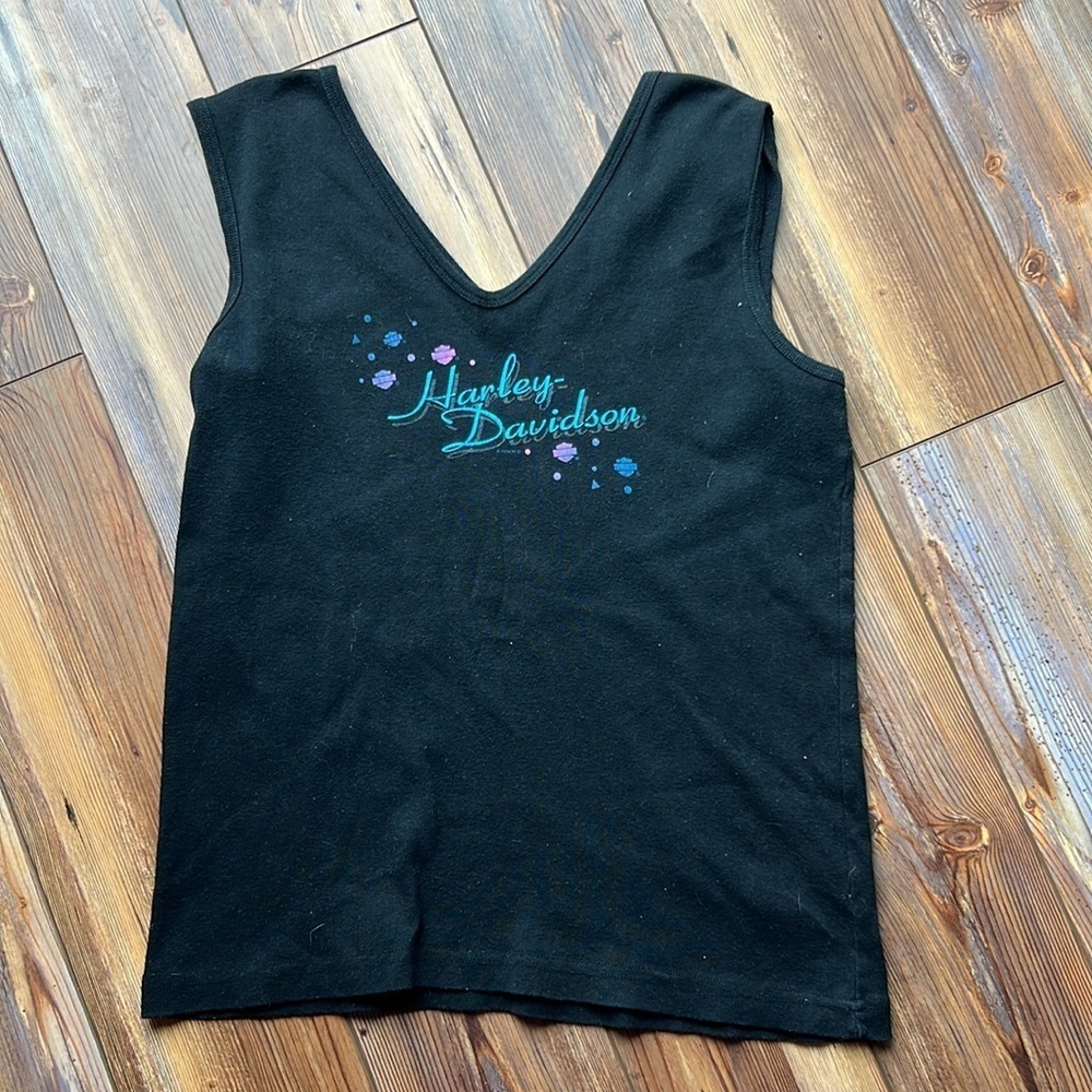 Vintage 90s Harley-Davidson V-Neck Black Tank Top Sz XL - Picture 4 of 9